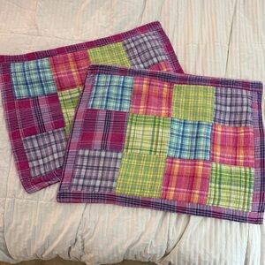 Pair of Madras Quilted Pillow Shams Pink Purple Standard